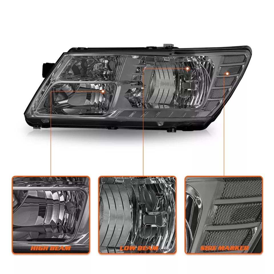 Headlights Assembly for 2009-2018 Dodge Journey | Smoke Lamps Clear Corner Sets | OEM Quality - Image 4